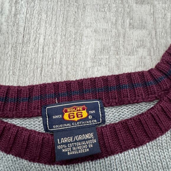 Vintage Route 66 Sweater Men's Large Gray Red Knit Crewneck y2k Cotton NEW - Picture 4 of 6